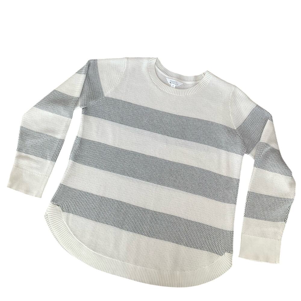 Market & Spruce White and Gray Striped Sweater Relaxed Fit Size XL